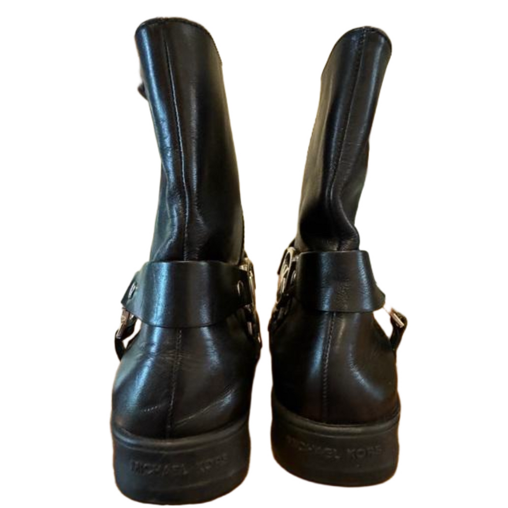 MICHAEL KORS Fulton Black Leather Biker Moto Bootie US Size 9 M - Picture 4 of 9